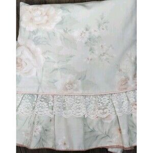 Vintage J.P. Stevens floral full flat sheet ruffle lace mint green 82x94" 1980's